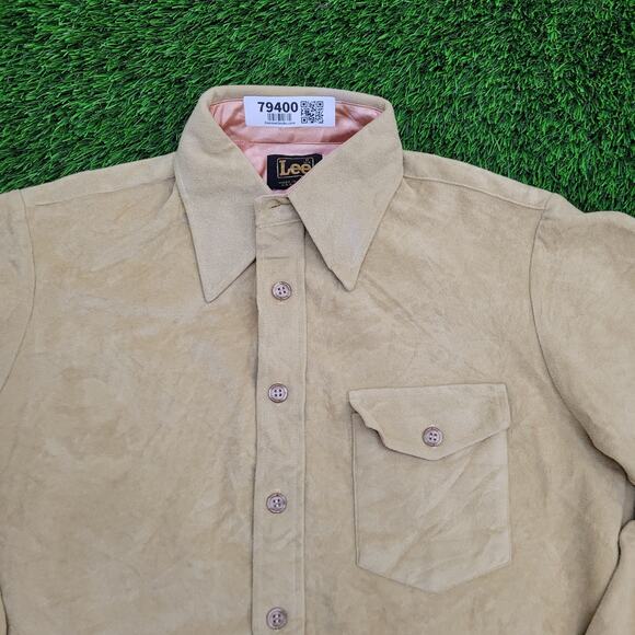 Vintage 70s LEE Chamois Button Shirt Medium 21x26 Beige - Picture 9 of 12
